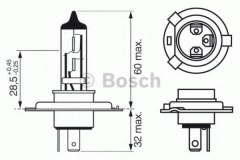 Лампа PLUS 60 H4 12V 60 для NISSAN ALMERA II (N16) 1.5 2000-, код двигателя QG15DE, V см3 1498, КВт66, Л.с.90, бензин, Bosch 1987302049